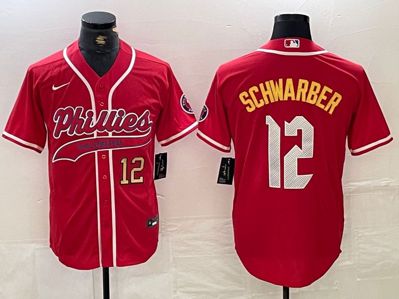 Men Philadelphia Phillies #12 Schwarber Red Jointly 2024 Nike MLB Jersey style 4->philadelphia phillies->MLB Jersey